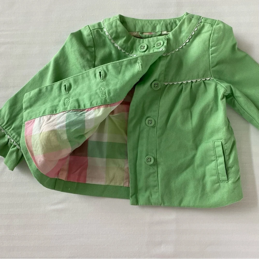 Janie Jack Jacket Size 6 12 Months Green Spring Coat Easter Lined Girls Pockets